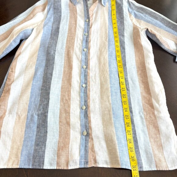 Chico's No-Iron Linen Top Stripe Multicolor Tunic with Pockets Size 2 US 12/14 - Picture 7 of 8